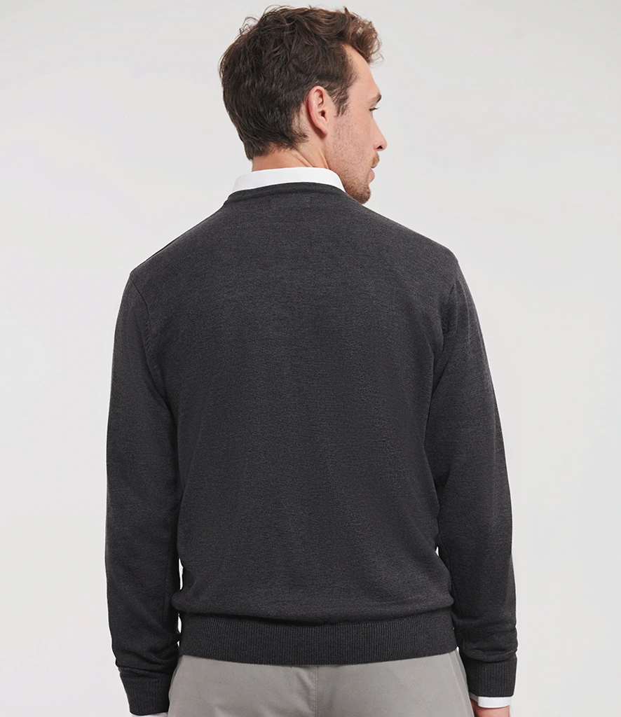 710M Russell cotton acrylic v neck sweater rear charcoal