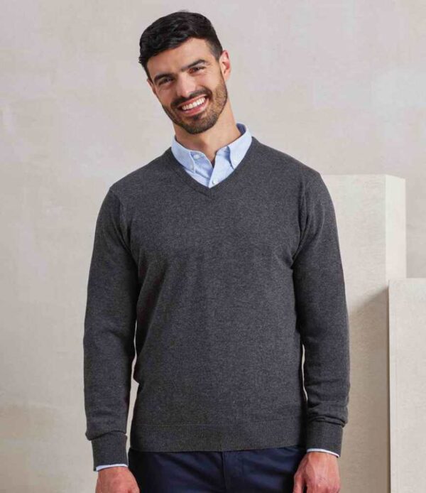 PR694 Premier knitted cotton acrylic v neck sweater charcoal