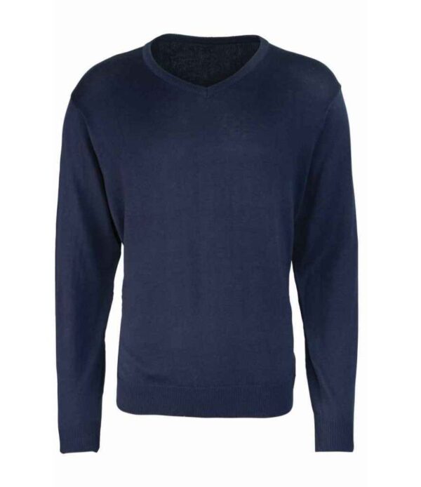PR694 Premier knitted cotton acrylic v neck sweater navy
