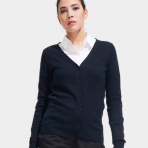 90012 Sols ladies cotton acrylic v neck cardigan navy