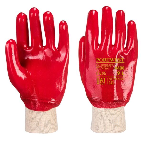 A400 Portwest Grip PVC Knitwrist Glove Red