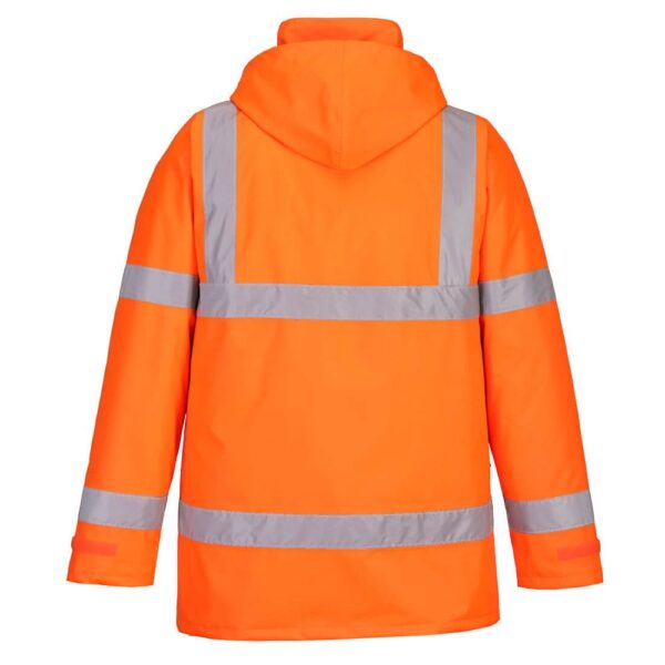 Portwest S460 Hi vis winter traffic jacket orange rear view