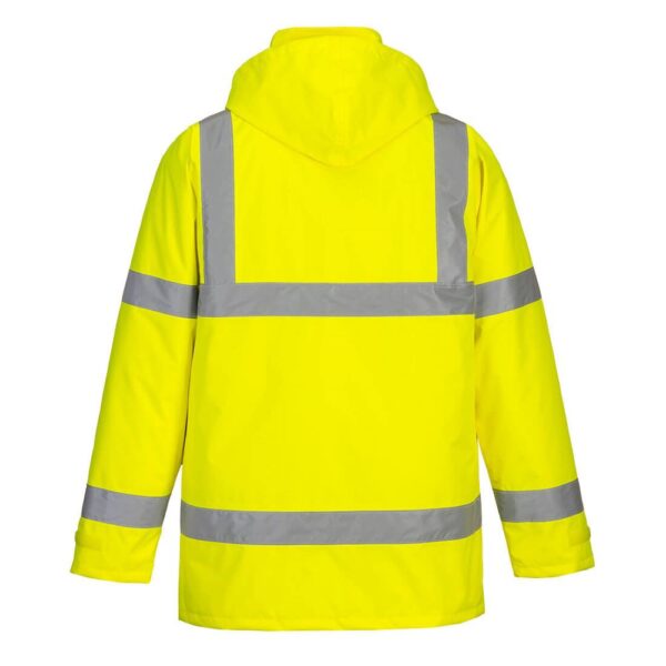 Portwest S460 Hi vis winter traffic jacket yellow rear view