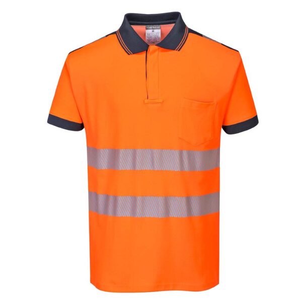 T180 portwest hi-vis cotton polo shirt orange navy