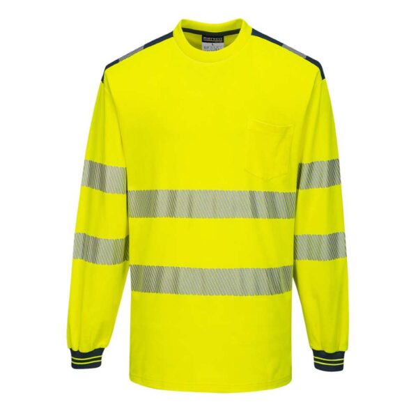 T185 Portwest Hi Vis Long Sleeve T shirt Yellow Navy