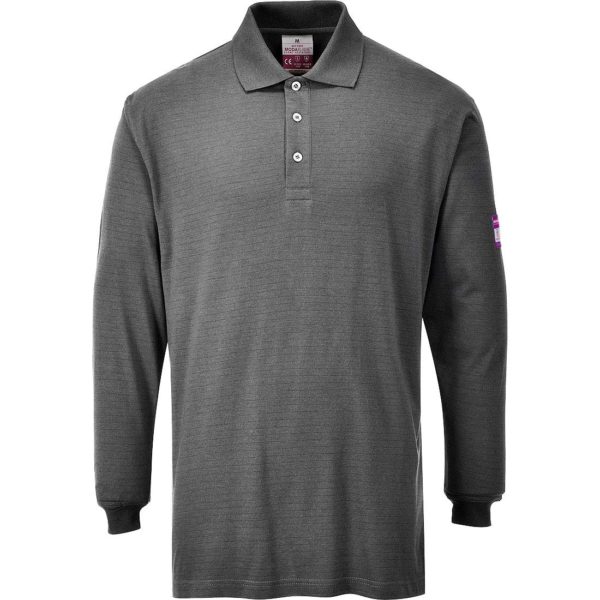 Portwest Flame Resistant Anti-Static Long Sleeve Polo Shirt FR10 Grey