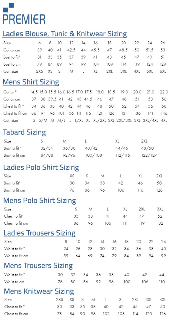 Sizing Guides - HT Hughes Workwear